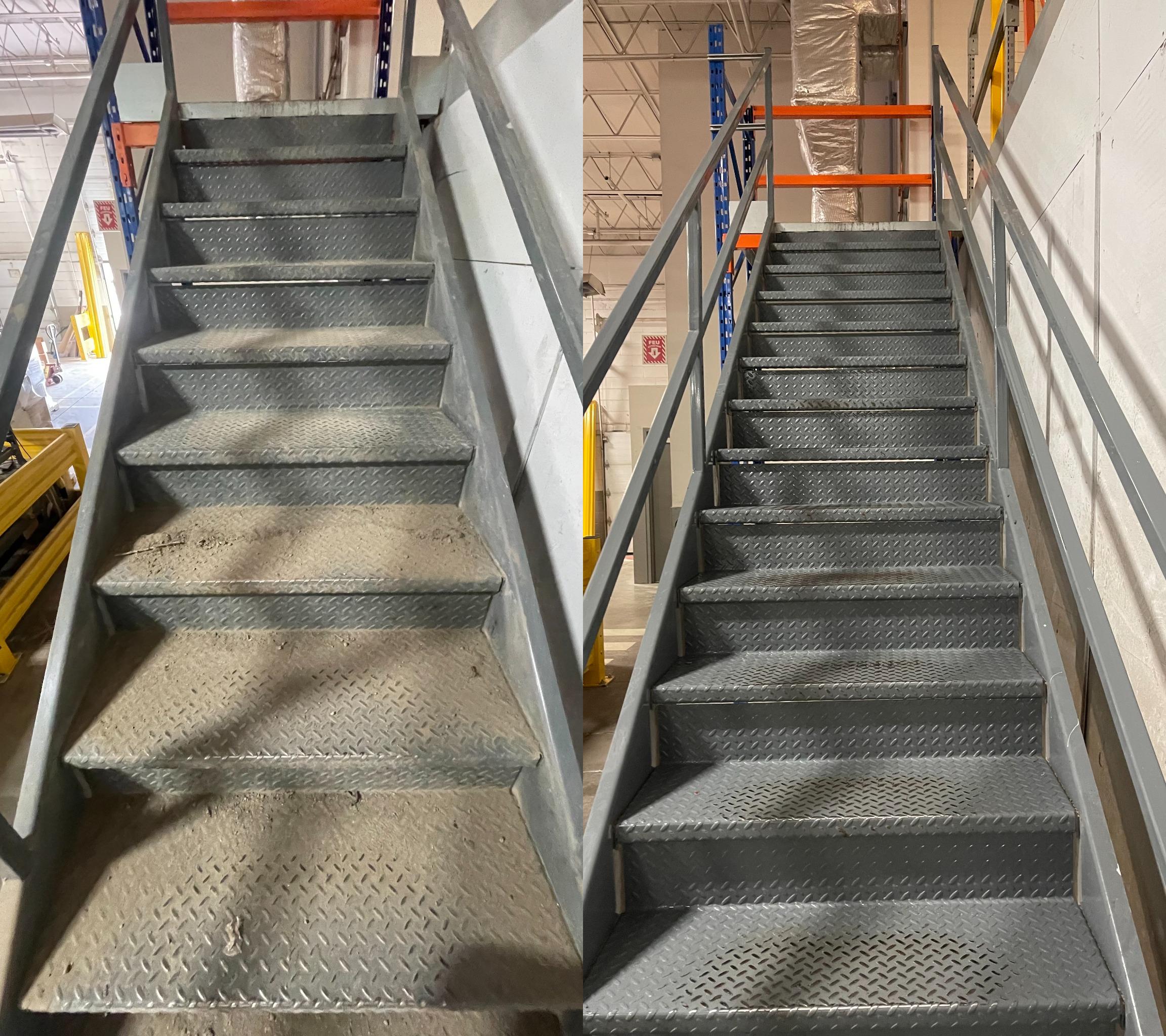 High-bay and equipment cleaning — overhead structures, rafters and machinery surfaces freed of grease and dust