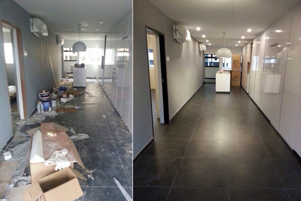 Renovation site cleaned — windows, floors and fixtures polished after a major renovation