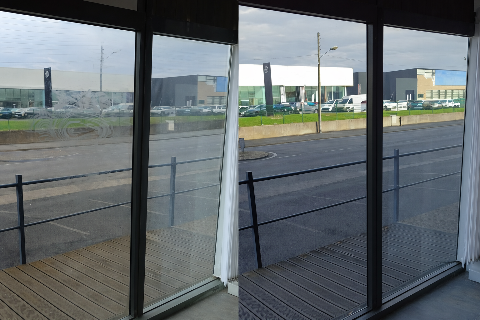 High-rise window cleaning — upper-floor glass surfaces cleaned to a pristine, clear finish